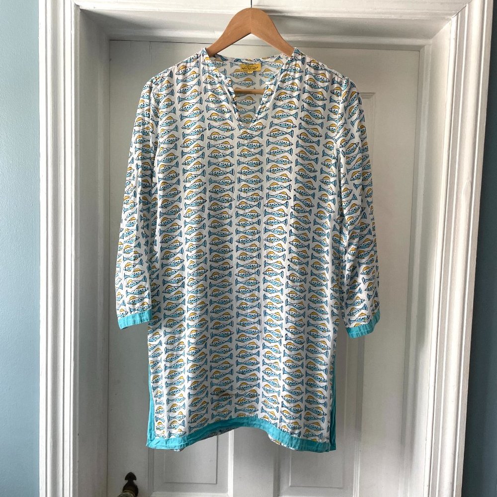 Roberta Roller Rabbit Kurta Tunic Top Cover Up Fish Print Size XS